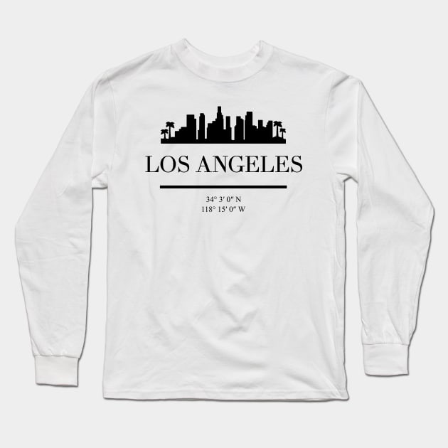 LOS ANGELES CALIFORNIA BLACK SILHOUETTE SKYLINE ART Long Sleeve T-Shirt by deificusArt